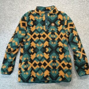 Home Free Southwestern Snap Fleece XL Teal Orange Aztec Sherpa Pullover
